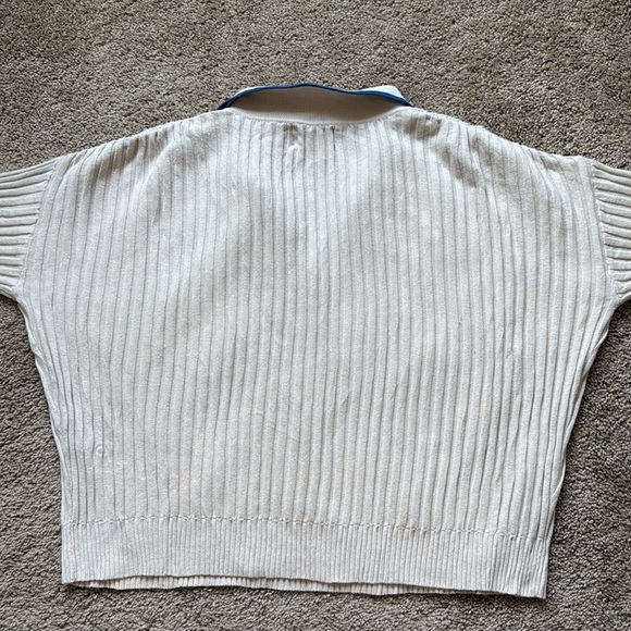 Anthropologie Sancia The Atalie Polo Ribbed Knit Oversized Cream/Blue Sweater - Picture 5 of 13